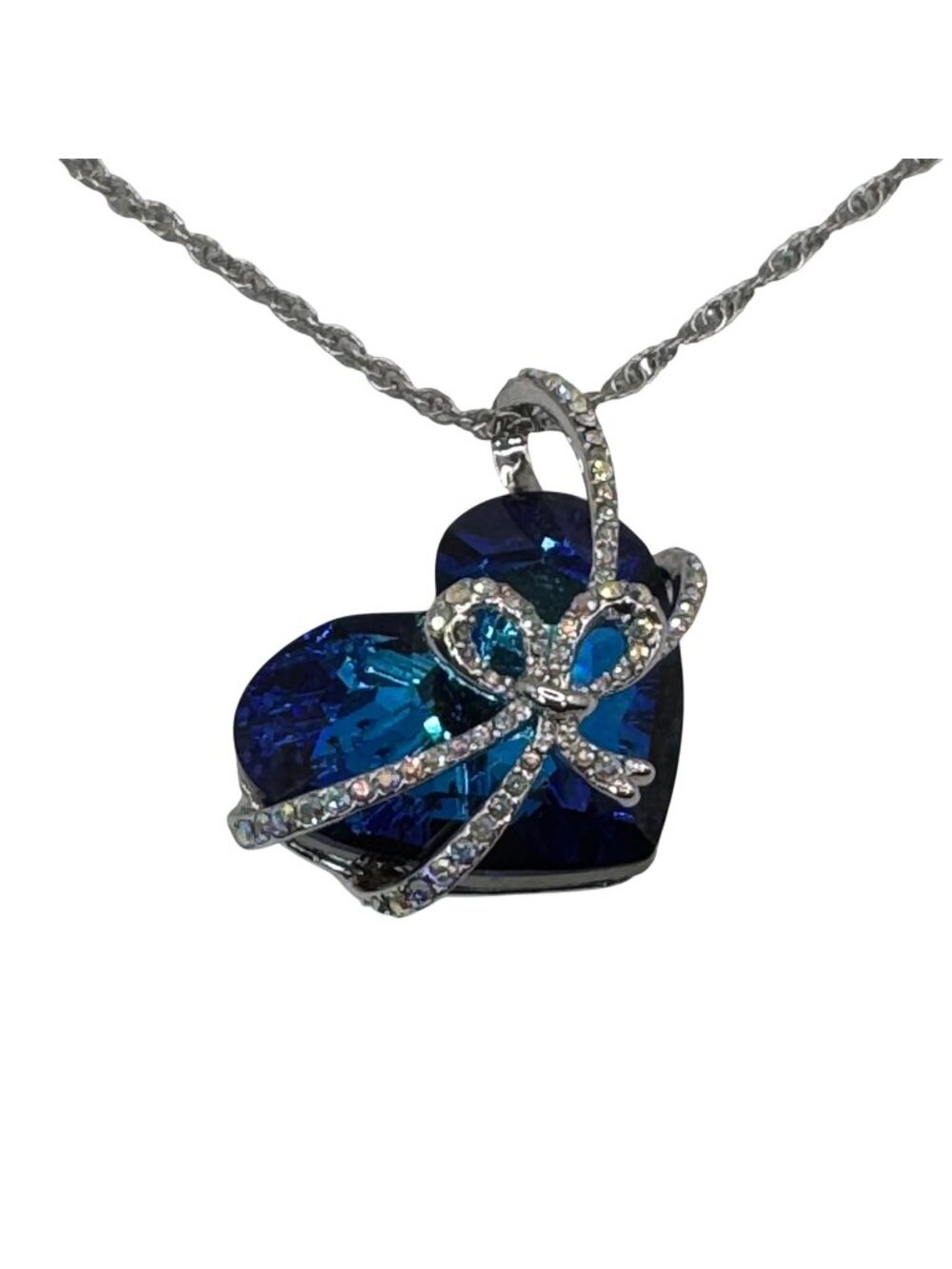 Qianse Swarovski Blue Crystal Heart of The Sea Pendant Necklace Silver Tone NEW